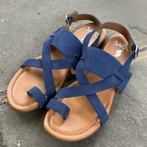 Blue suede strappy sandals